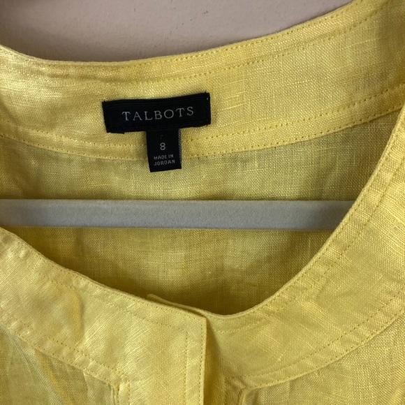 Talbots Top Womens 8 Yellow 100% Linen Front Bow - Picture 2 of 6